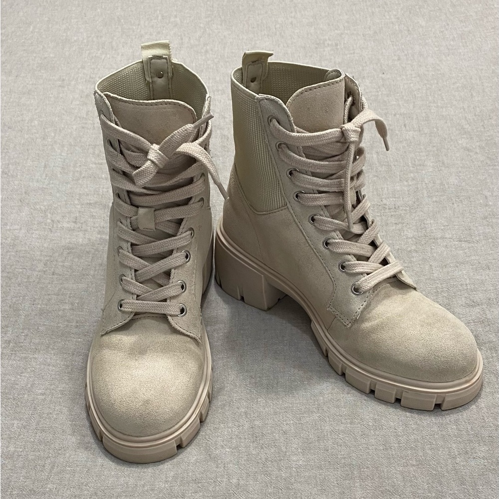 Steve Madden, Women’s Zanet Leather Upper Boots, Size 6 Beige